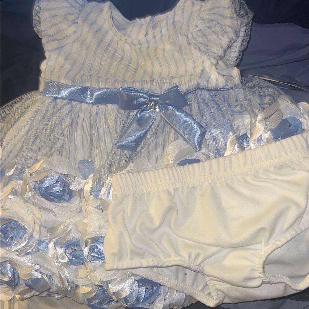 Nannette Blue and White Floral Dress with Diaper Cover